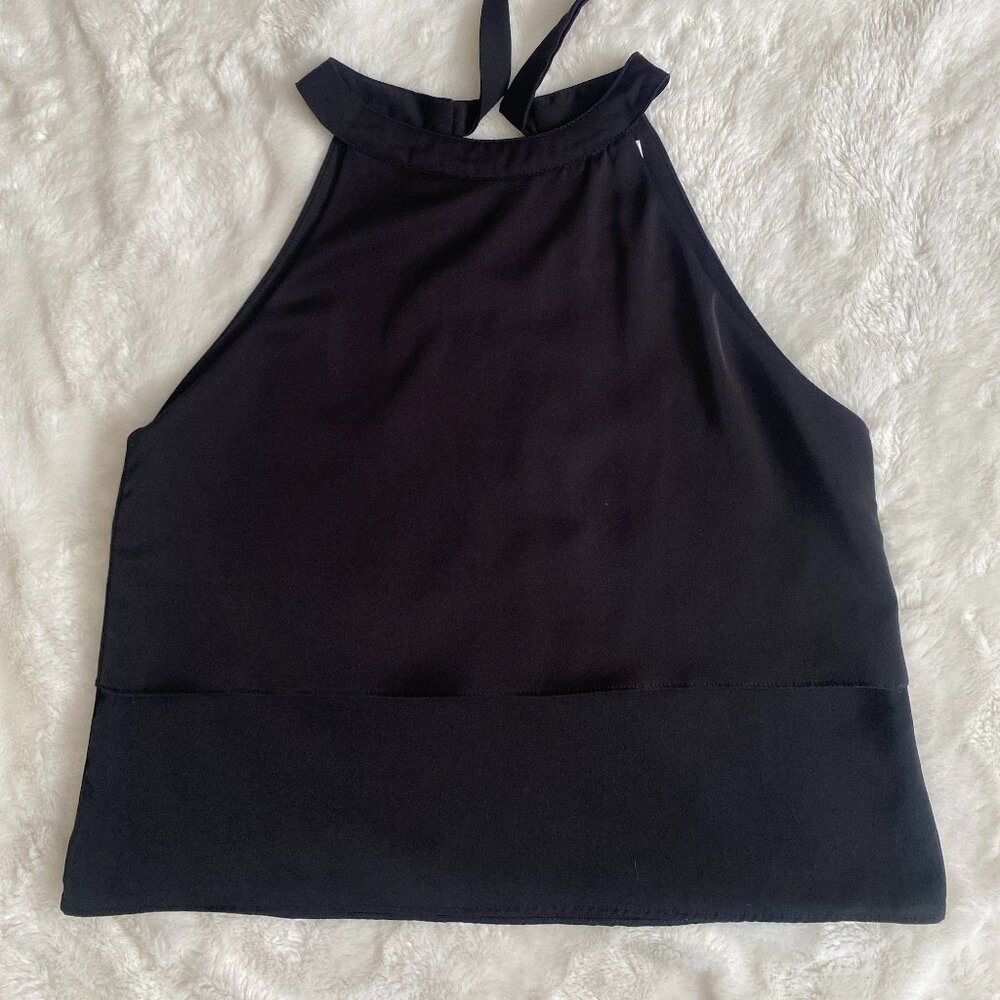 Tiered High Neck Sleeveless Blouse - Black